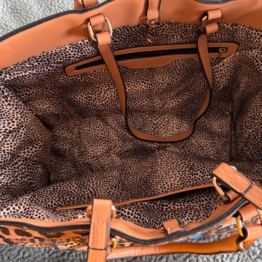 Leopard Print Tote Bag with colorful Butterfly Accents - Picture 4 of 6